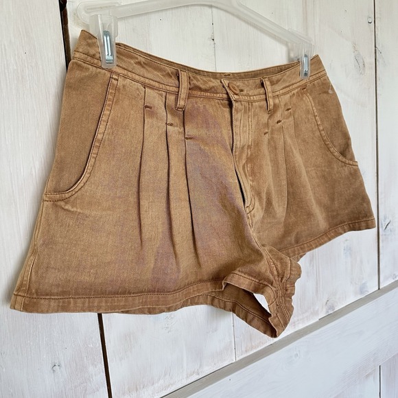 Free People Micro Denim Chino Short‎ Brown Tan Size 4 New 1 Inch Inseam Western - Picture 2 of 7
